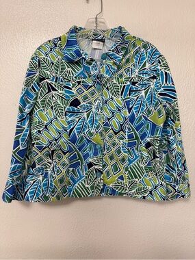Southern Lady Blue & Green Geometric Print Button Up Jacket